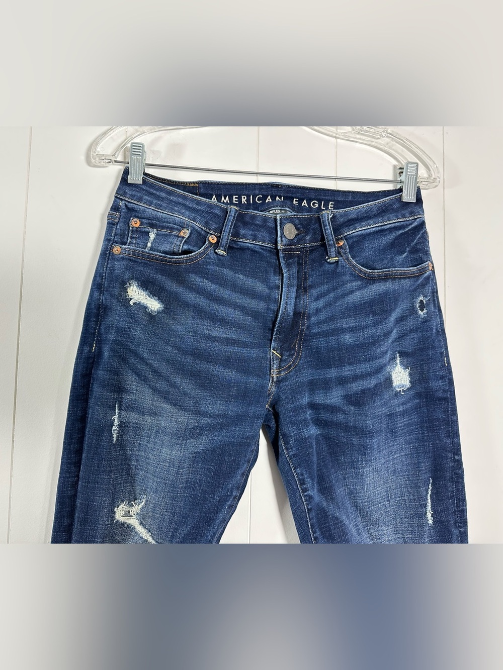 American Eagle Mens Sz 29x32 Destroyed Airflex Slim Denim Blue Jeans Stretch - Picture 2 of 15